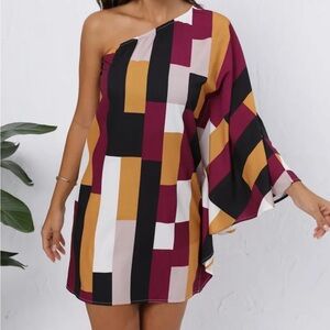 One shoulder dress with Boho batwing